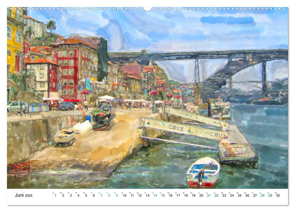 Porto - Ansichten in Aquarell (CALVENDO Premium Wandkalender 2025)