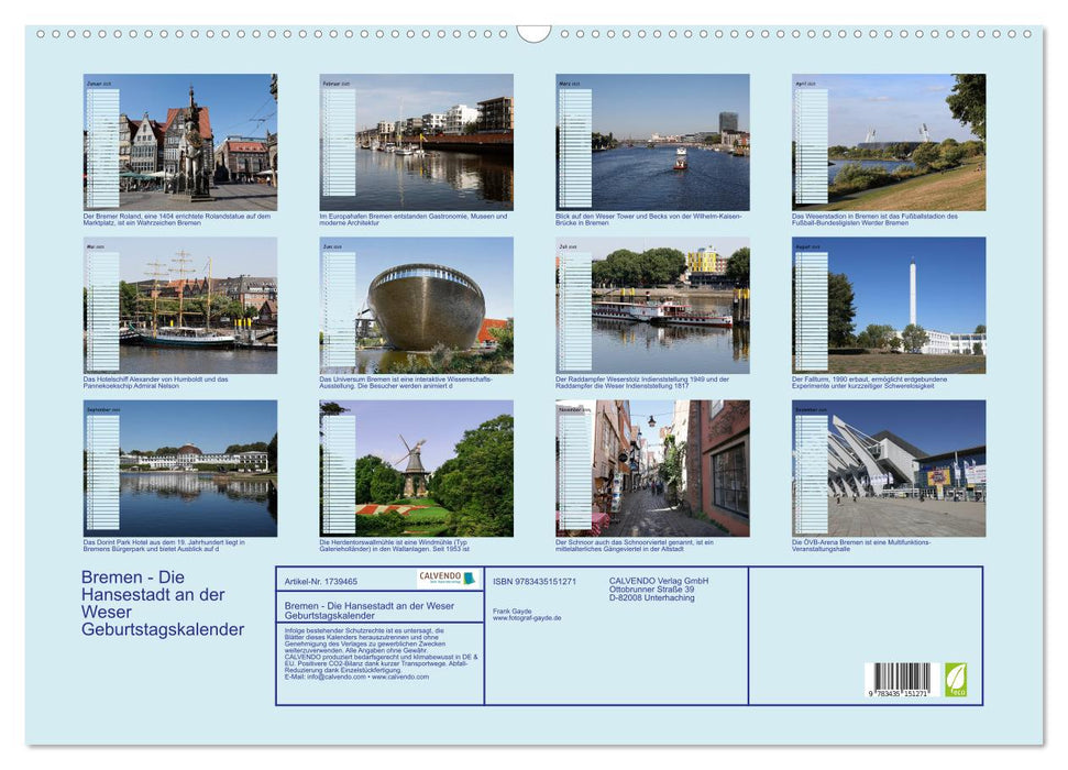 Bremen - Die Hansestadt an der Weser Geburtstagskalender (CALVENDO Wandkalender 2025)