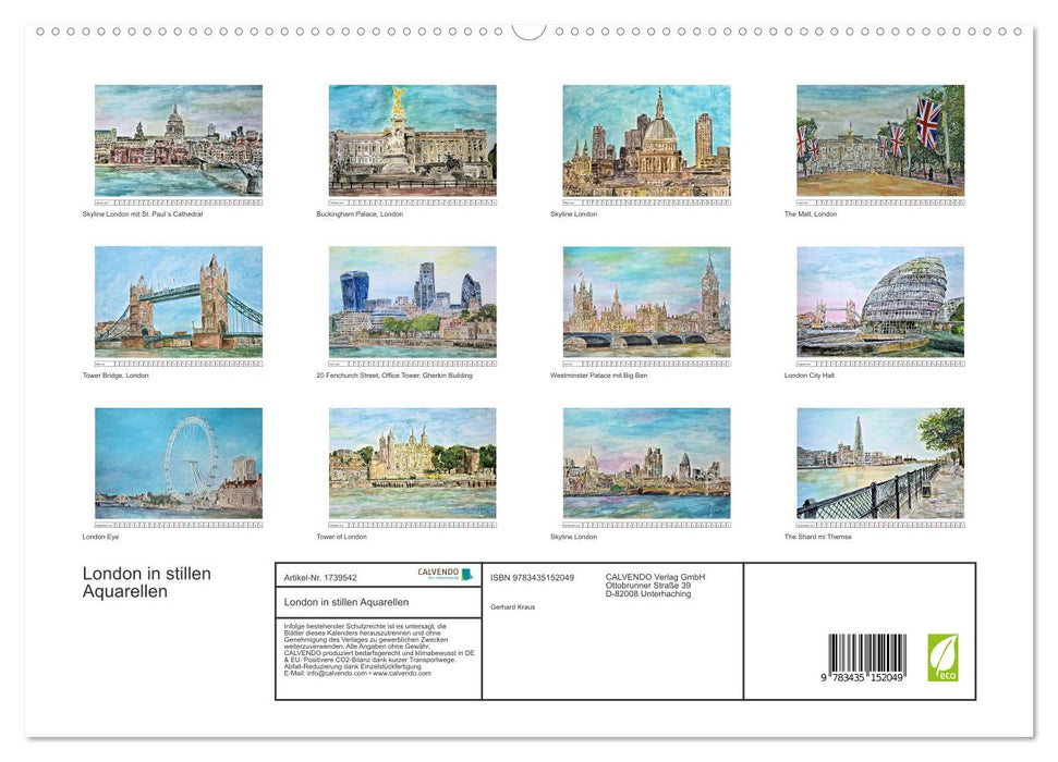 London in stillen Aquarellen (CALVENDO Premium Wandkalender 2025)