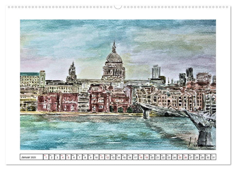 London in stillen Aquarellen (CALVENDO Premium Wandkalender 2025)