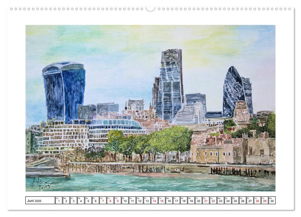 London in stillen Aquarellen (CALVENDO Premium Wandkalender 2025)