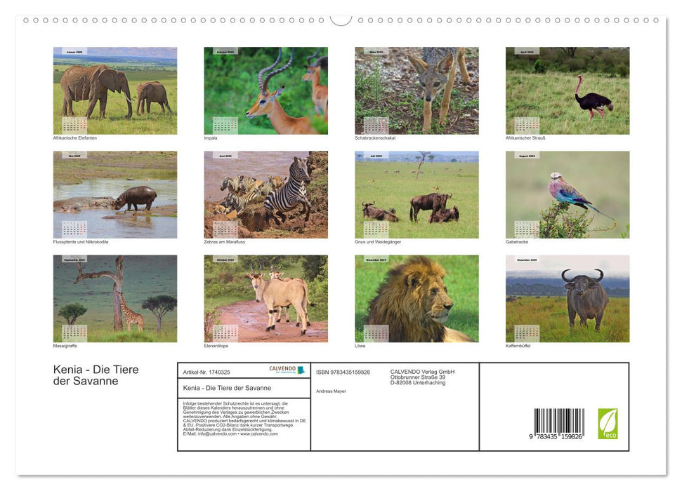 Kenia - Die Tiere der Savanne (CALVENDO Premium Wandkalender 2025)