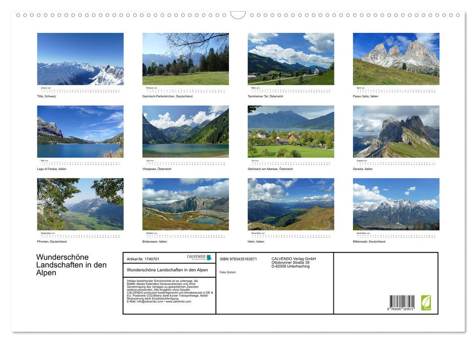 Wunderschöne Landschaften in den Alpen (CALVENDO Wandkalender 2025)