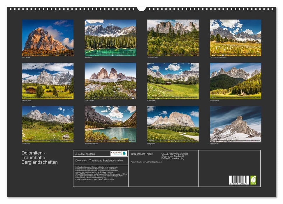 Dolomiten - Traumhafte Berglandschaften (CALVENDO Wandkalender 2025)