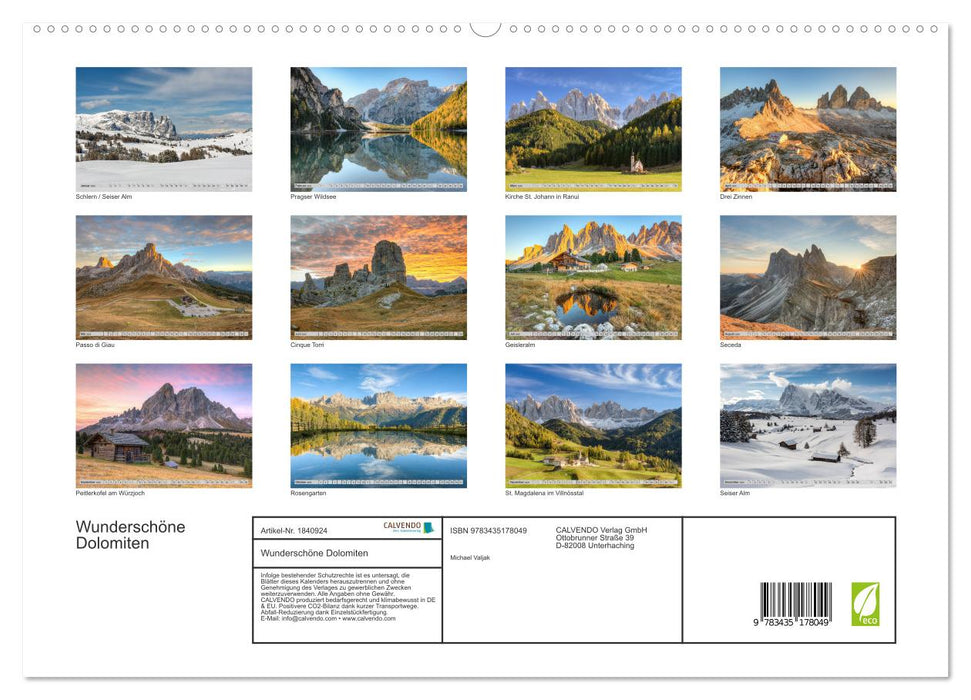 Wunderschöne Dolomiten (CALVENDO Premium Wandkalender 2025)