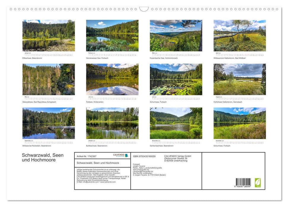 Schwarzwald, Seen und Hochmoore (CALVENDO Wandkalender 2025)