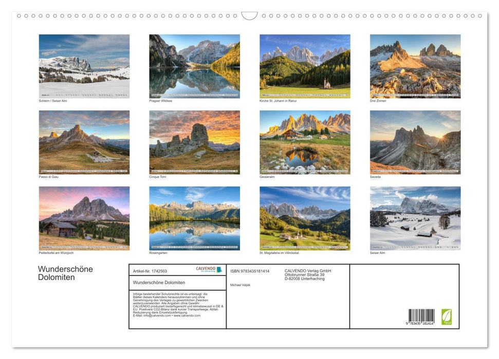 Wunderschöne Dolomiten (CALVENDO Wandkalender 2025)