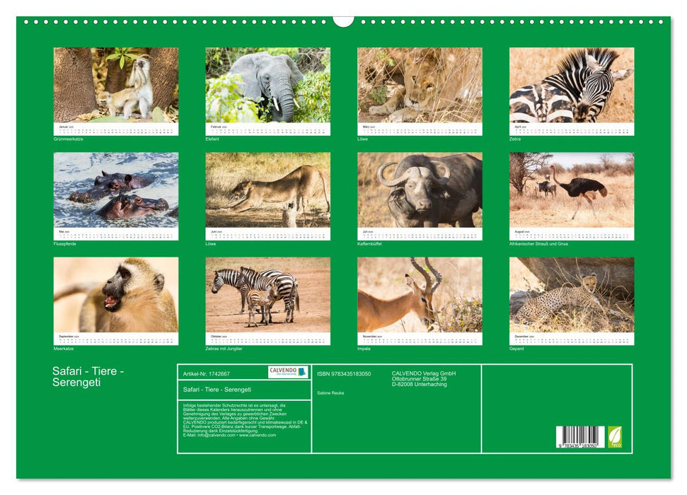 Safari - Tiere - Serengeti (CALVENDO Wandkalender 2025)