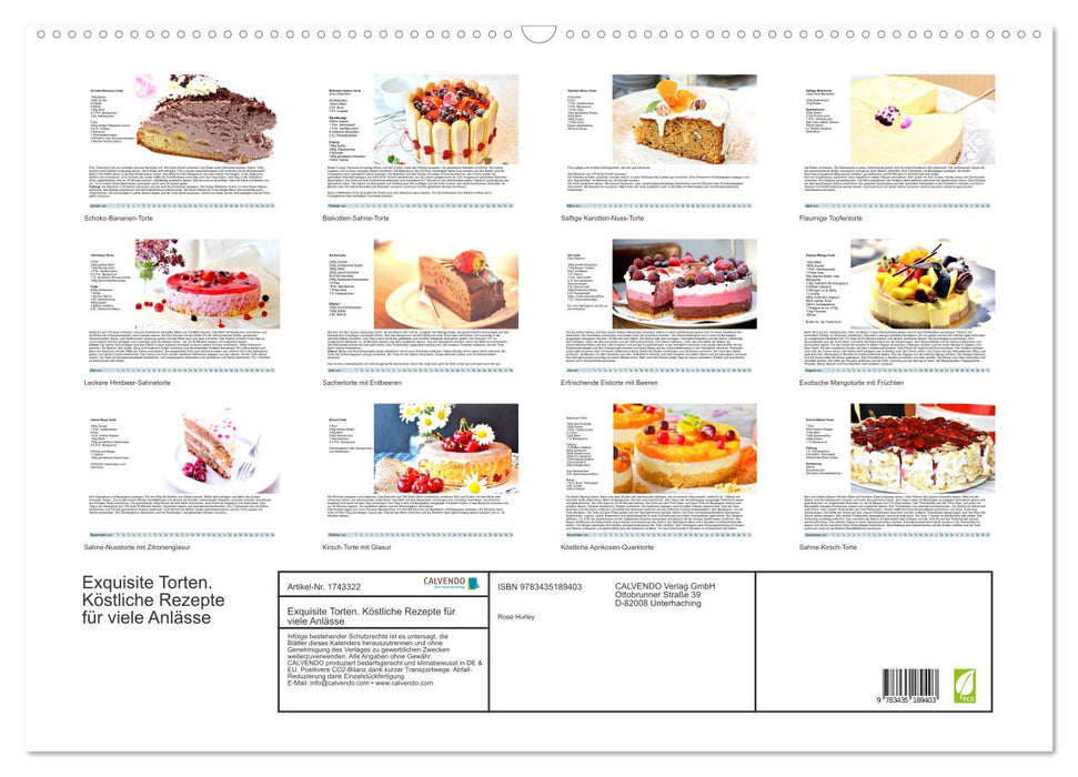 Exquisite Torten. Köstliche Rezepte für viele Anlässe (CALVENDO Wandkalender 2025)