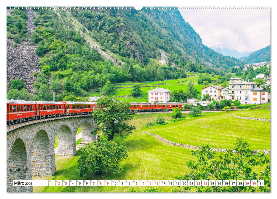 Rhätische Bahn - Fahrt durch die Bündner Alpen (CALVENDO Premium Wandkalender 2025)