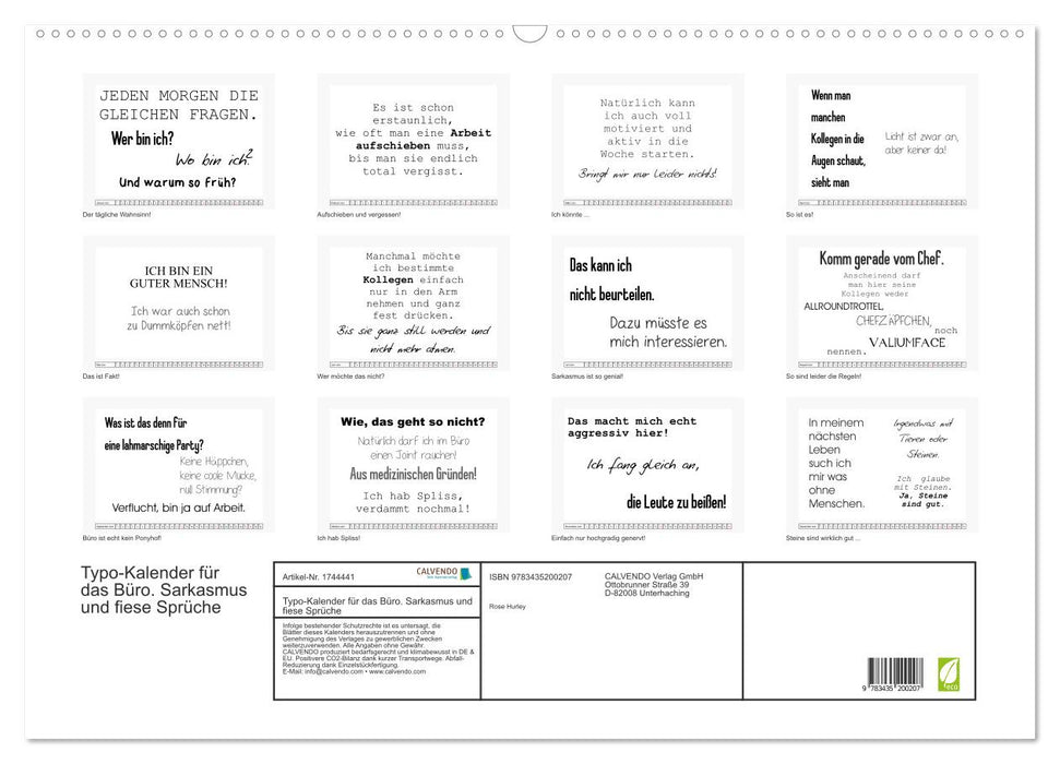 Typo-Kalender für das Büro. Sarkasmus und fiese Sprüche (CALVENDO Wandkalender 2025)