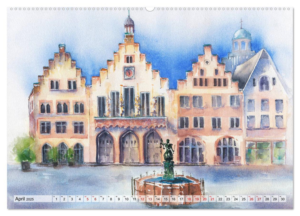 Frankfurt in Aquarell (CALVENDO Premium Wandkalender 2025)