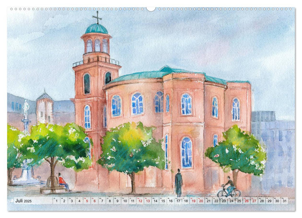 Frankfurt in Aquarell (CALVENDO Premium Wandkalender 2025)