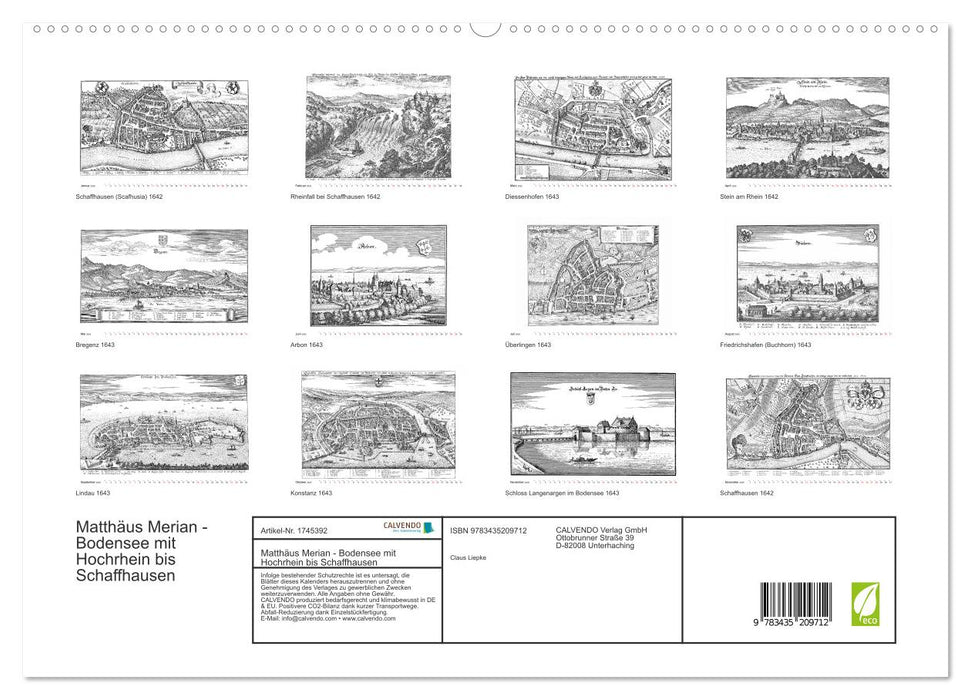 Matthäus Merian - Bodensee mit Hochrhein bis Schaffhausen (CALVENDO Premium Wandkalender 2025)