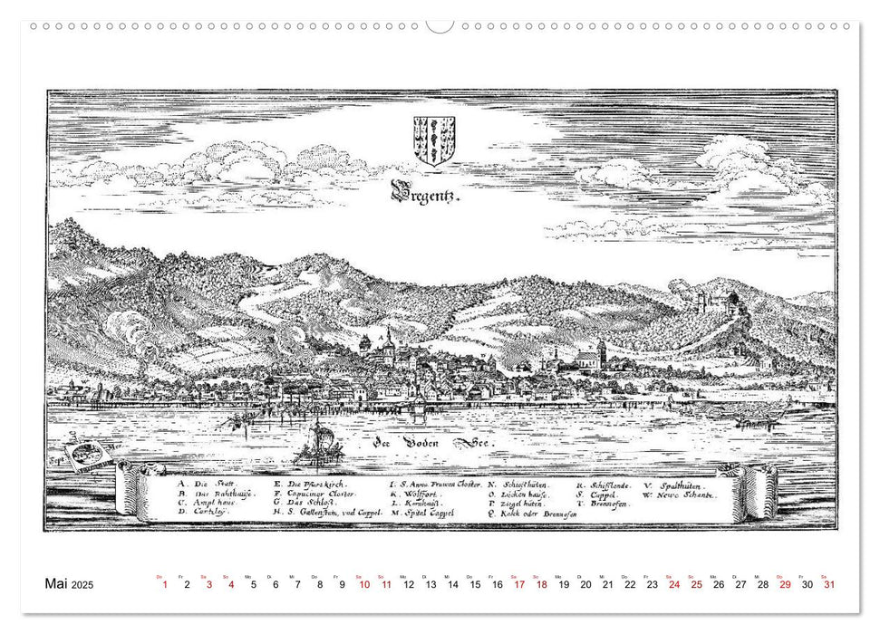 Matthäus Merian - Bodensee mit Hochrhein bis Schaffhausen (CALVENDO Premium Wandkalender 2025)