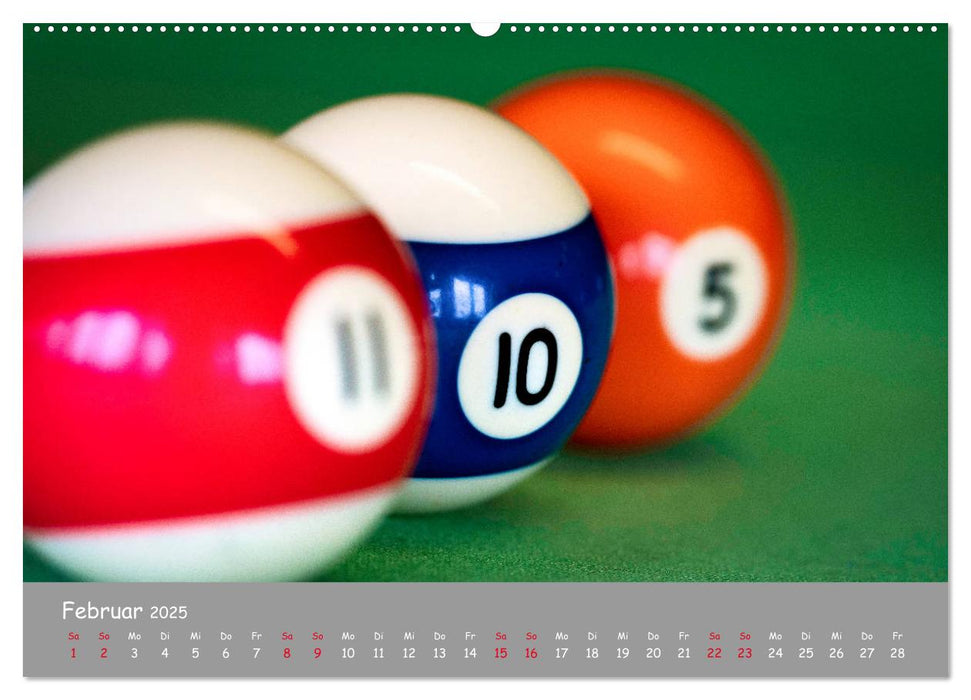 Freizeit Billard - Queue, Kugeln, Kreide und Tisch (CALVENDO Premium Wandkalender 2025)