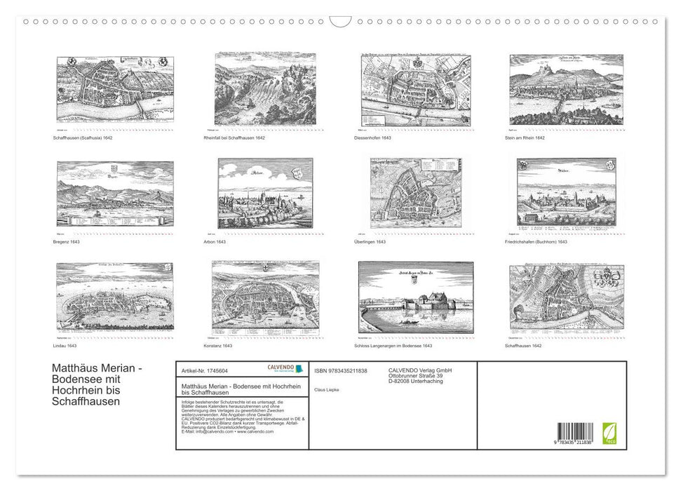 Matthäus Merian - Bodensee mit Hochrhein bis Schaffhausen (CALVENDO Wandkalender 2025)