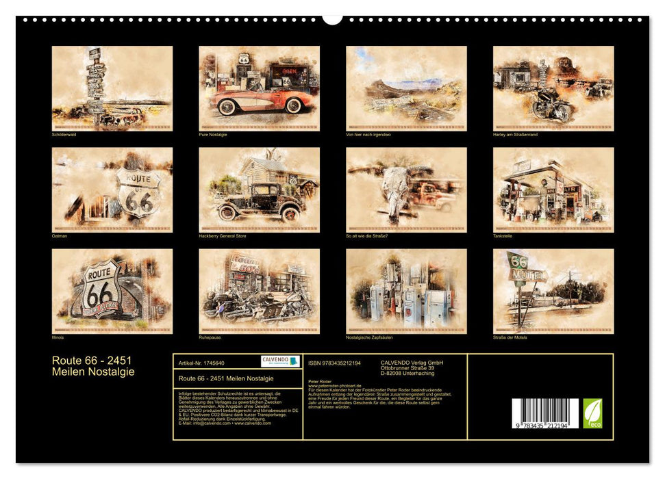 Route 66 - 2451 Meilen Nostalgie (CALVENDO Premium Wandkalender 2025)