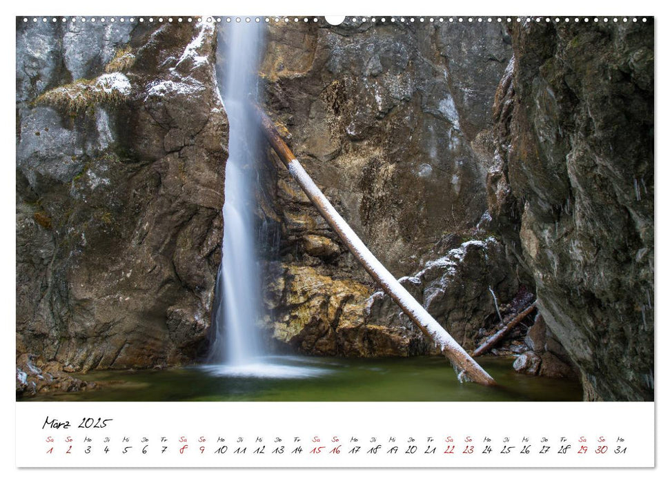 Wasserfälle, Klamme und Tobel in den bayerischen Alpen (CALVENDO Premium Wandkalender 2025)