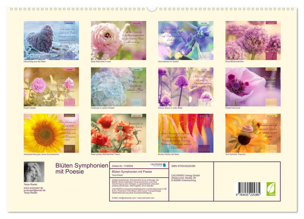 Blüten Symphonien mit Poesie (CALVENDO Premium Wandkalender 2025)