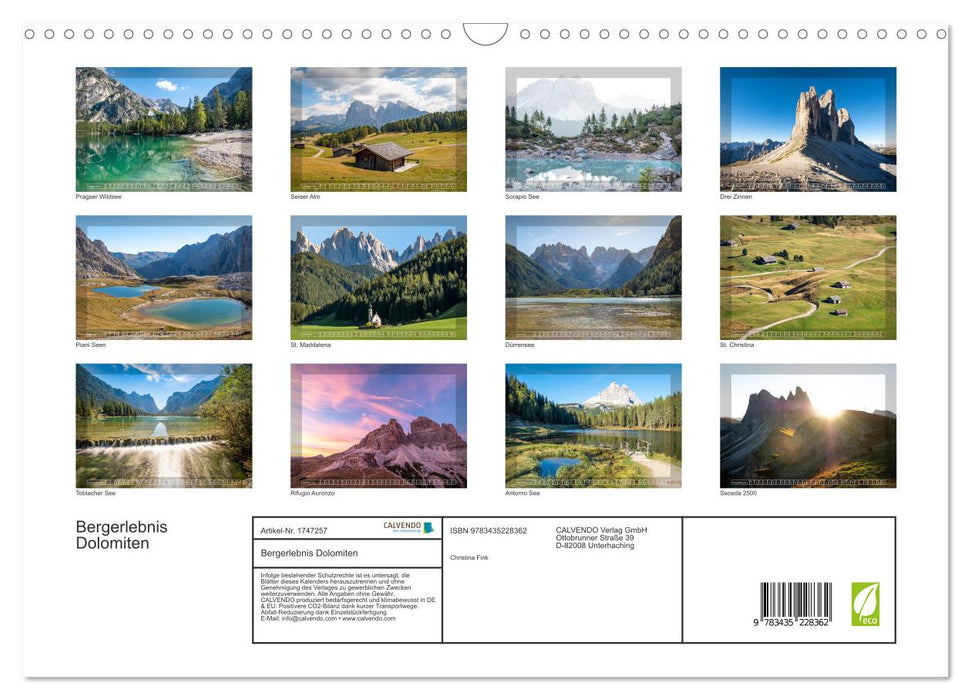 Bergerlebnis Dolomiten (CALVENDO Wandkalender 2025)