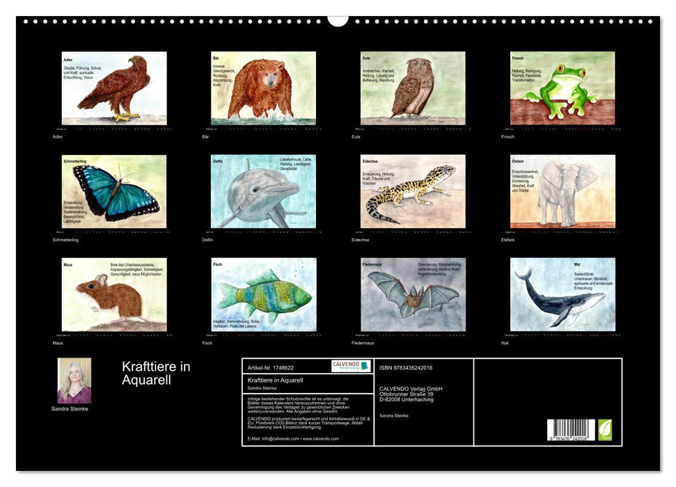 Krafttiere in Aquarell (CALVENDO Wandkalender 2025)