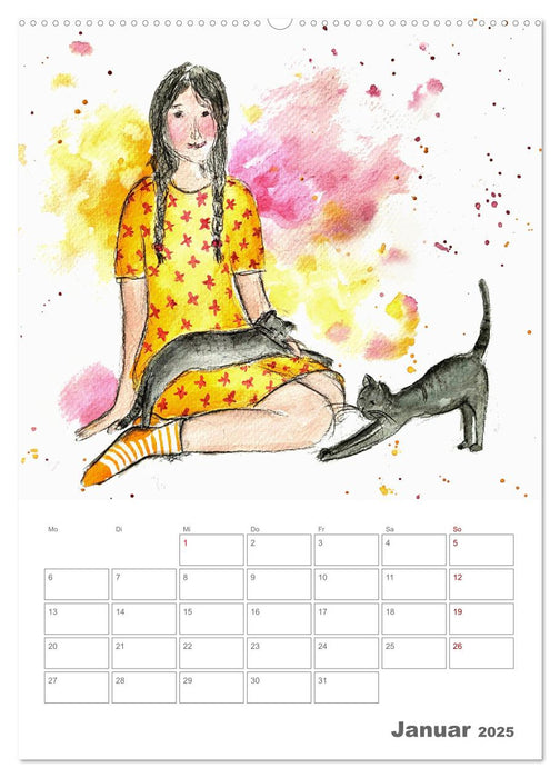 Meine zwei Samtpfötchen und Ich - Bezaubernde Aquarelle einer große Liebe (CALVENDO Wandkalender 2025)