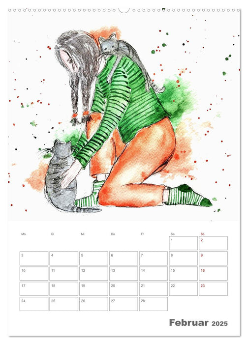 Meine zwei Samtpfötchen und Ich - Bezaubernde Aquarelle einer große Liebe (CALVENDO Wandkalender 2025)