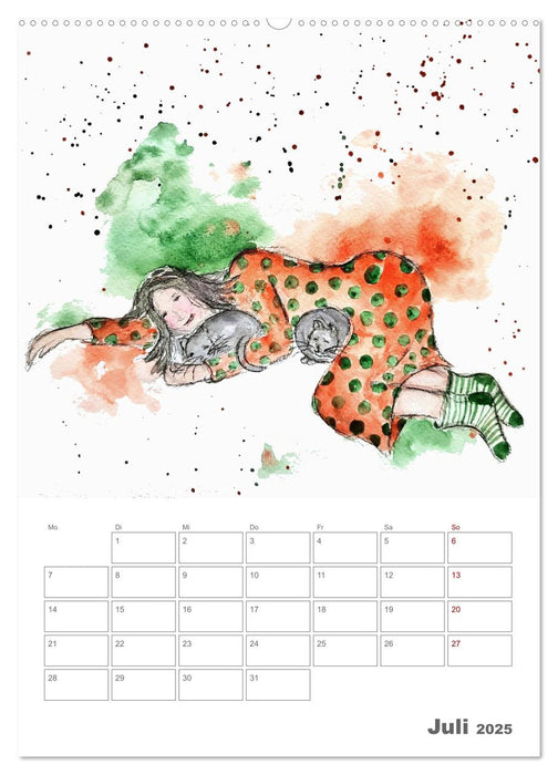 Meine zwei Samtpfötchen und Ich - Bezaubernde Aquarelle einer große Liebe (CALVENDO Premium Wandkalender 2025)