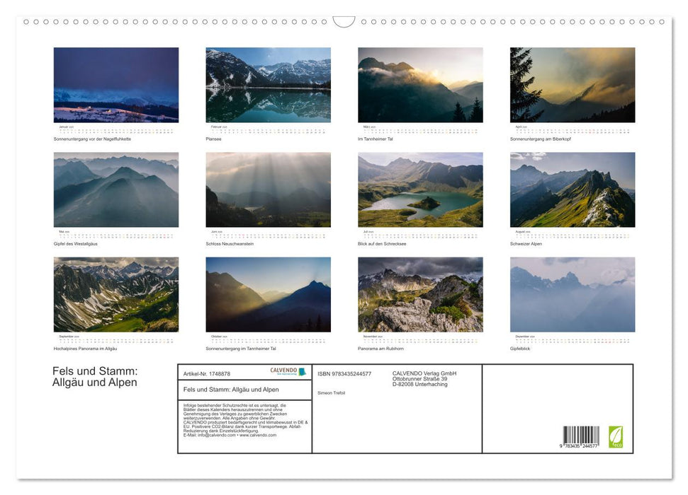 Fels und Stamm: Allgäu und Alpen (CALVENDO Wandkalender 2025)