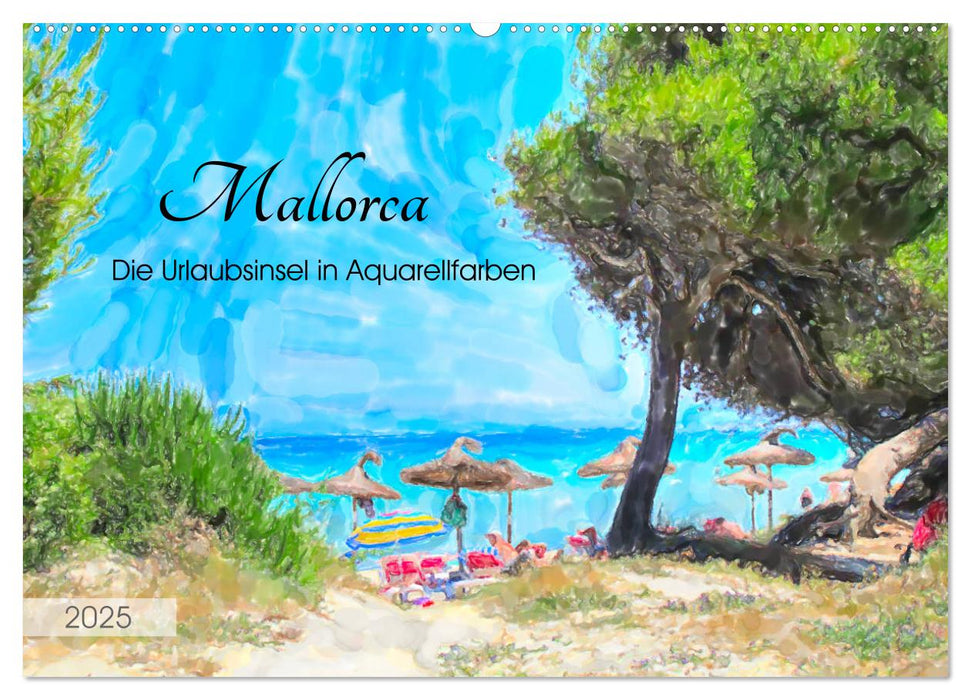 Mallorca - Die Urlaubsinsel in Aquarellfarben (CALVENDO Wandkalender 2025)