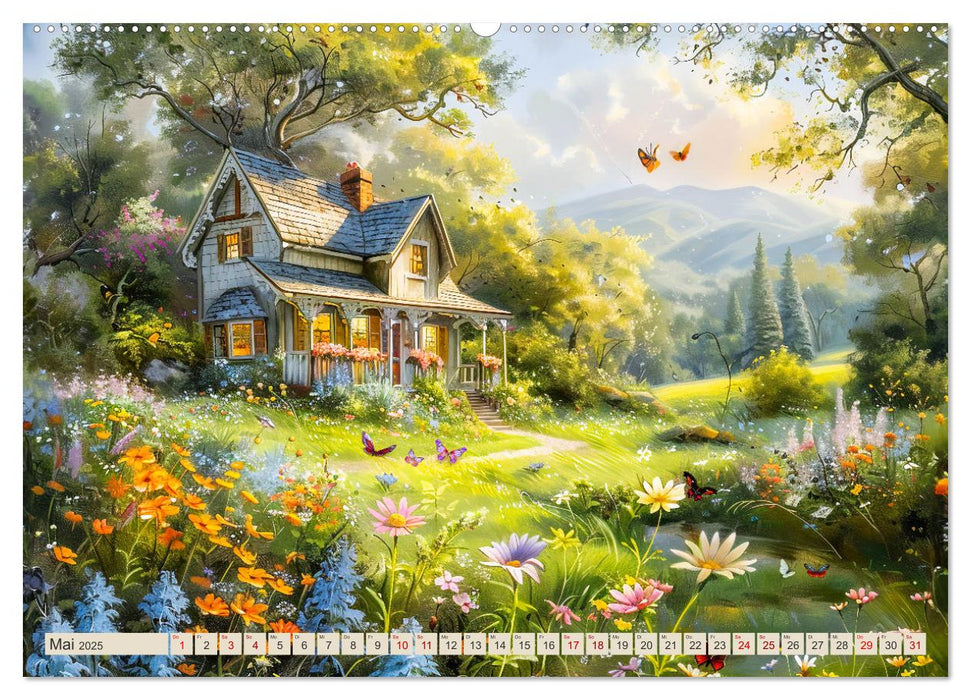 Kleine Cottages - Romantische Fantasiehäuschen (CALVENDO Wandkalender 2025)