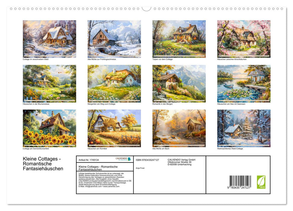 Kleine Cottages - Romantische Fantasiehäuschen (CALVENDO Premium Wandkalender 2025)