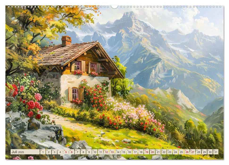 Kleine Cottages - Romantische Fantasiehäuschen (CALVENDO Premium Wandkalender 2025)