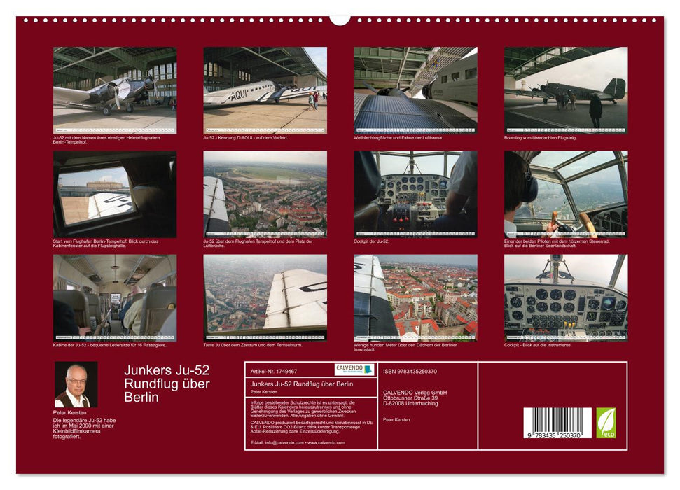 Junkers Ju-52 Rundflug über Berlin (CALVENDO Premium Wandkalender 2025)