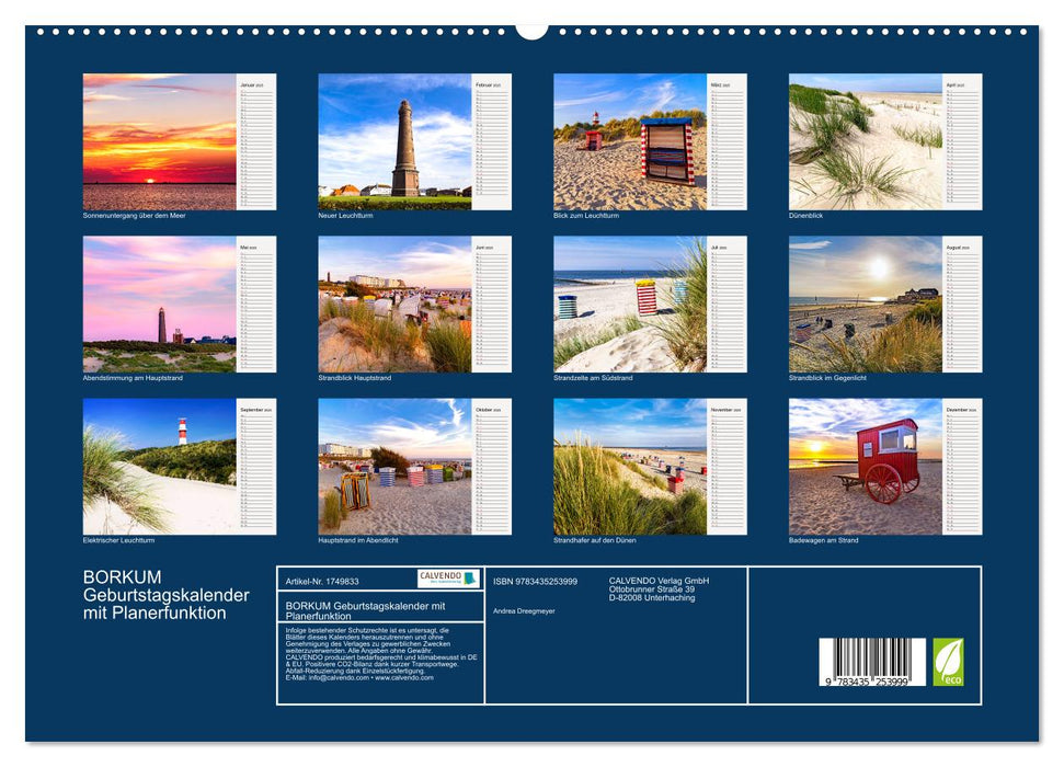 BORKUM Geburtstagskalender mit Planerfunktion (CALVENDO Premium Wandkalender 2025)