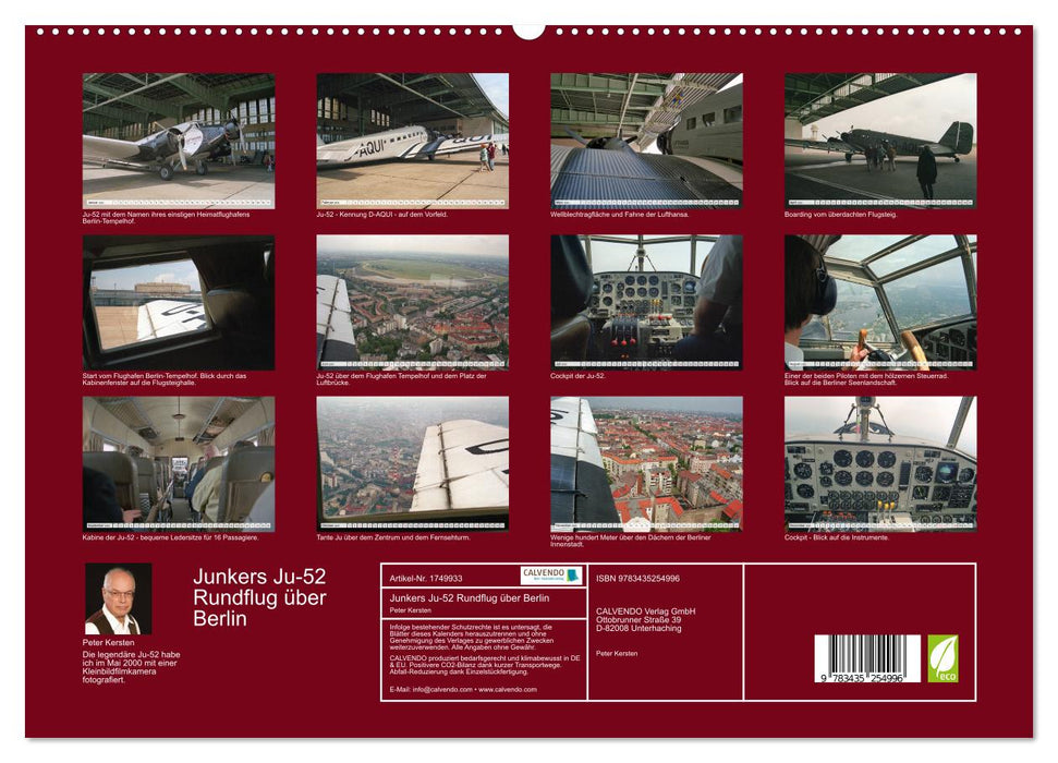 Junkers Ju-52 Rundflug über Berlin (CALVENDO Wandkalender 2025)