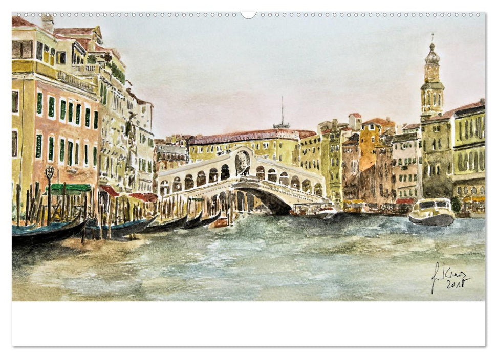 Venedig in stillen Aquarellen (CALVENDO Premium Wandkalender 2025)