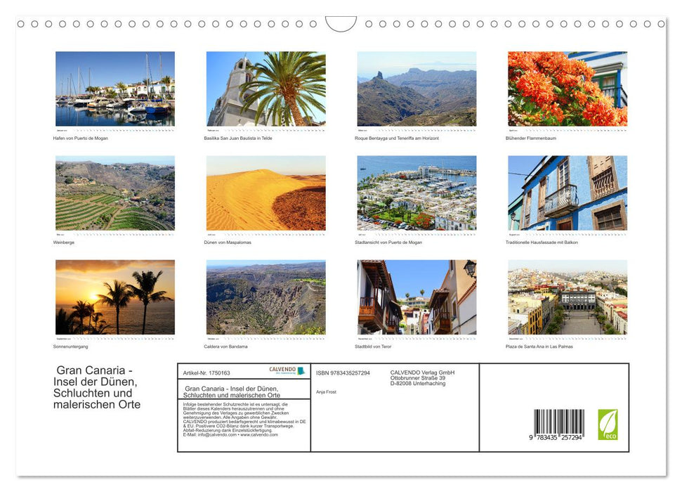 Gran Canaria - Insel der Dünen, Schluchten und malerischen Orte (CALVENDO Wandkalender 2025)