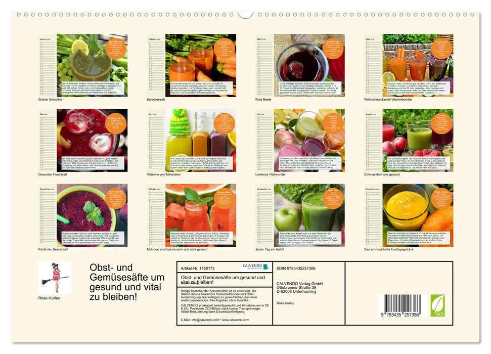 Obst- und Gemüsesäfte um gesund und vital zu bleiben! (CALVENDO Premium Wandkalender 2025)