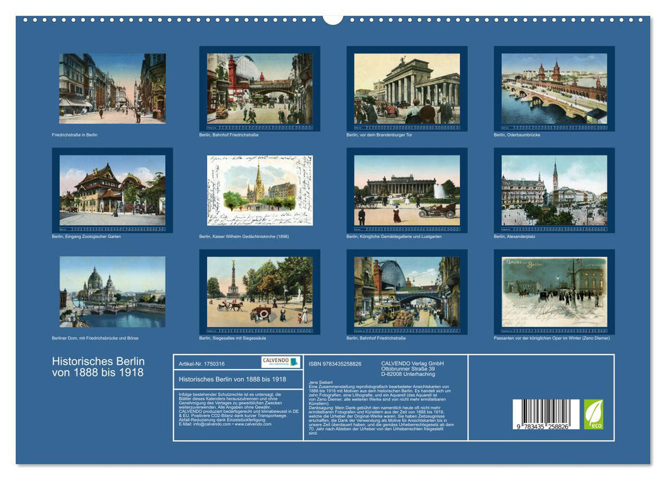 Historisches Berlin von 1888 bis 1918 (CALVENDO Premium Wandkalender 2025)