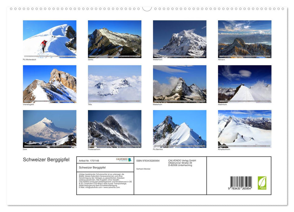 Schweizer Berggipfel (CALVENDO Premium Wandkalender 2025)