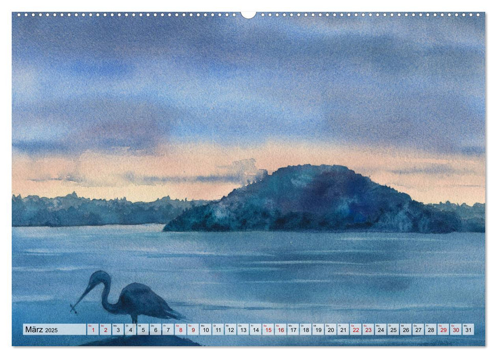 Neuseeland in Aquarell (CALVENDO Premium Wandkalender 2025)