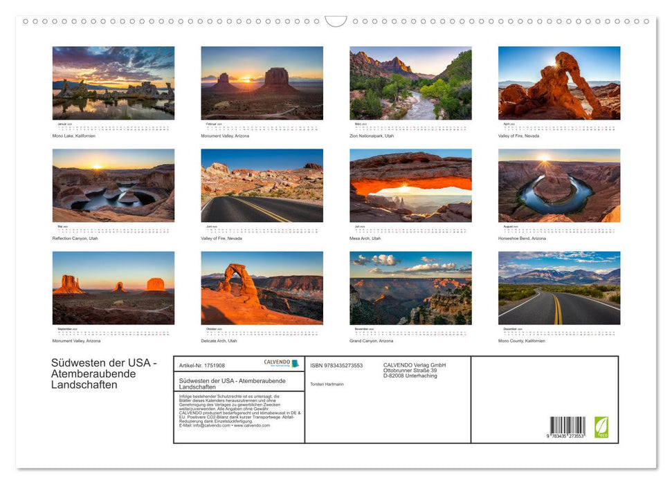 Südwesten der USA - Atemberaubende Landschaften (CALVENDO Wandkalender 2025)