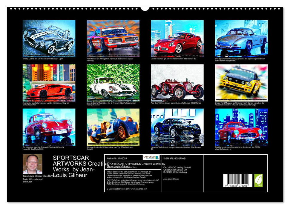 SPORTSCAR ARTWORKS Creative Works by Jean-Louis Glineur (CALVENDO Premium Wandkalender 2025)