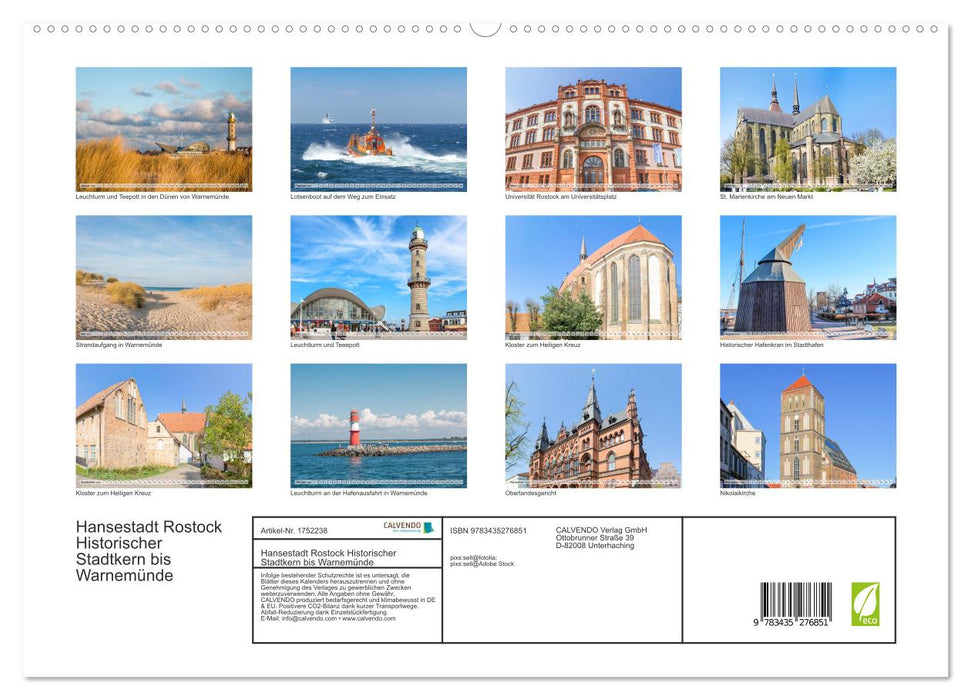 Hansestadt Rostock Historischer Stadtkern bis Warnemünde (CALVENDO Premium Wandkalender 2025)