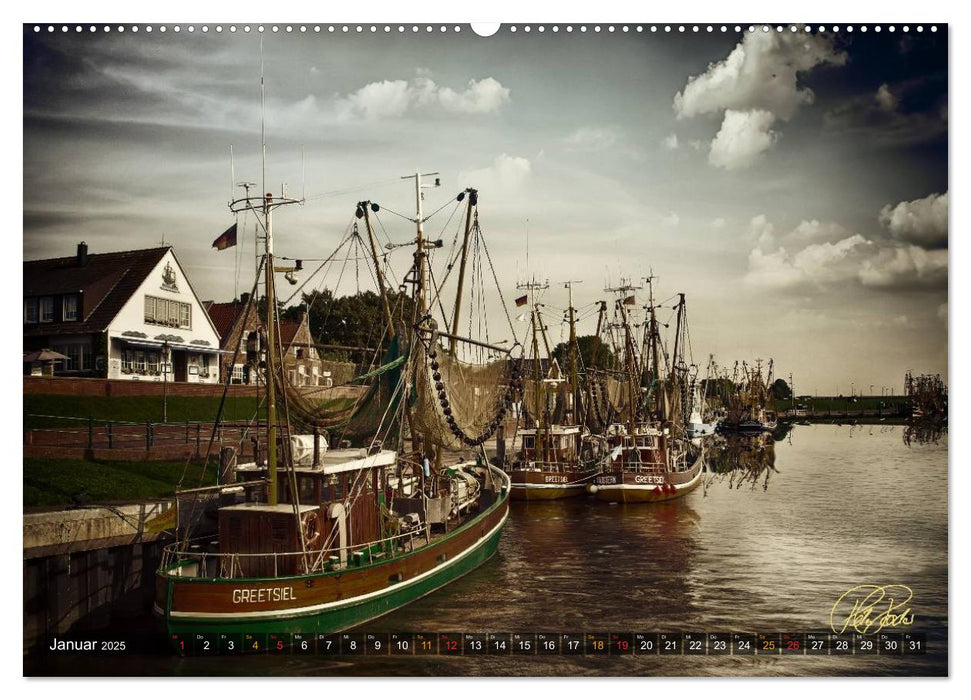 Ostfriesland - die alten Häfen, Vintage-Style (CALVENDO Wandkalender 2025)