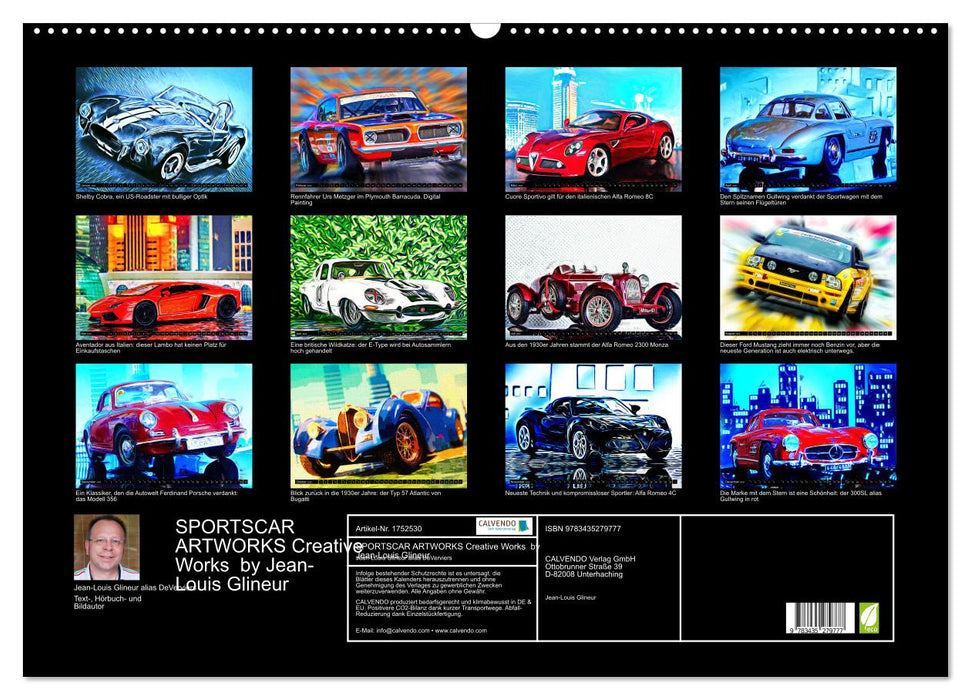 SPORTSCAR ARTWORKS Creative Works by Jean-Louis Glineur (CALVENDO Wandkalender 2025)