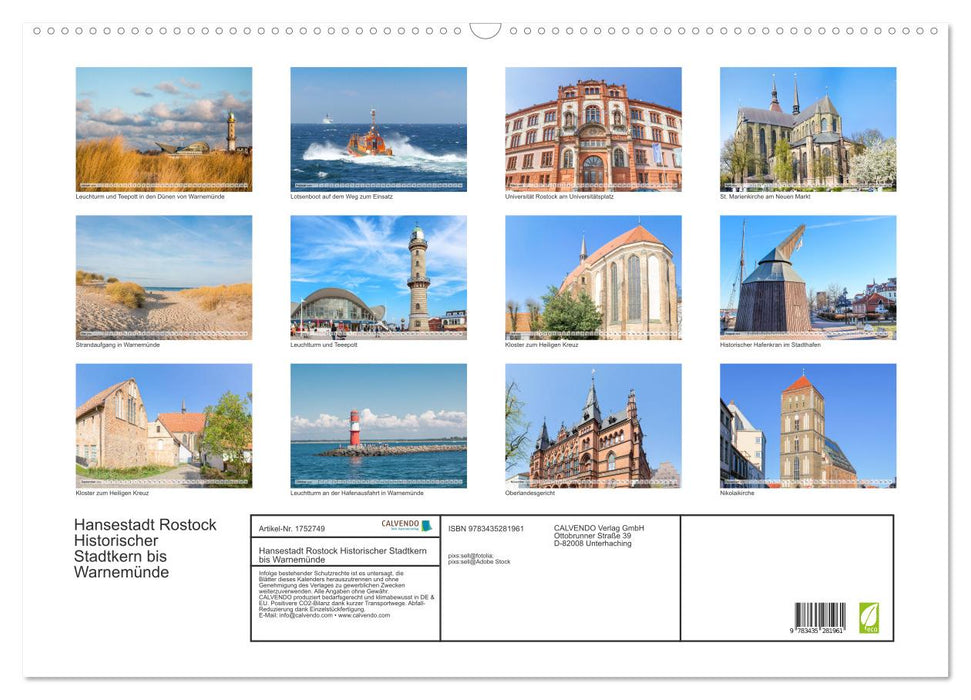 Hansestadt Rostock Historischer Stadtkern bis Warnemünde (CALVENDO Wandkalender 2025)