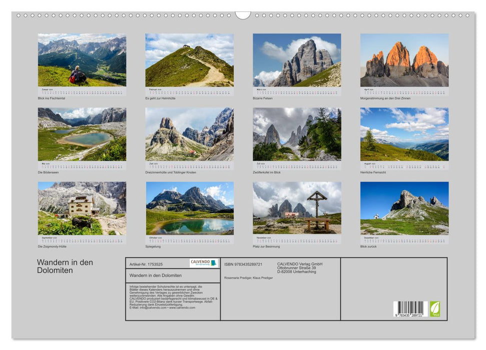 Wandern in den Dolomiten (CALVENDO Wandkalender 2025)